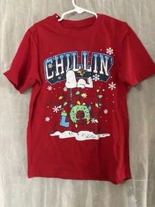 Kids Snoopy T-shirt size medium eight Christmas chilling short sleeve T-shirt - Picture 1 of 2