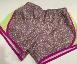Nike Tempo Shorts Girls Large pink green confetti lined running purple - Picture 1 of 3