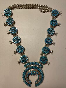 Turquoise & Sterling Silver Squash Blossom Necklace by Victor Moses Begay