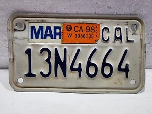 Vintage 1990s CALIFORNIA CA Motorcycle License Plate 13N4664 White Bike Tag Moto - Picture 1 of 2