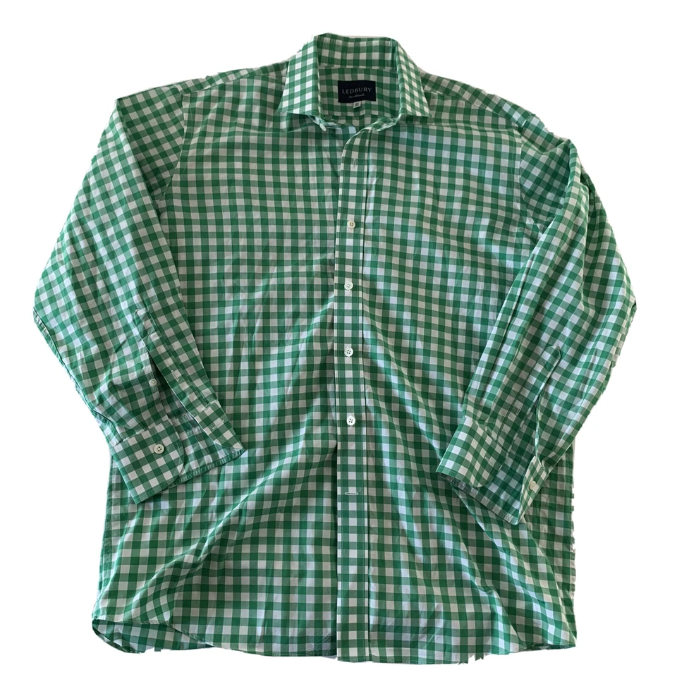 Camisa Ledbury Manga Larga a Cuadros Botón Frontal Para Hombre 16 1/2 42 Verde Blanco Foto 1 de 4