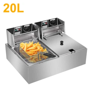 10L/20L Electric Deep Fryer Tank Commercial Stainless Steel Fat Chip Single/Dual - Picture 1 of 29