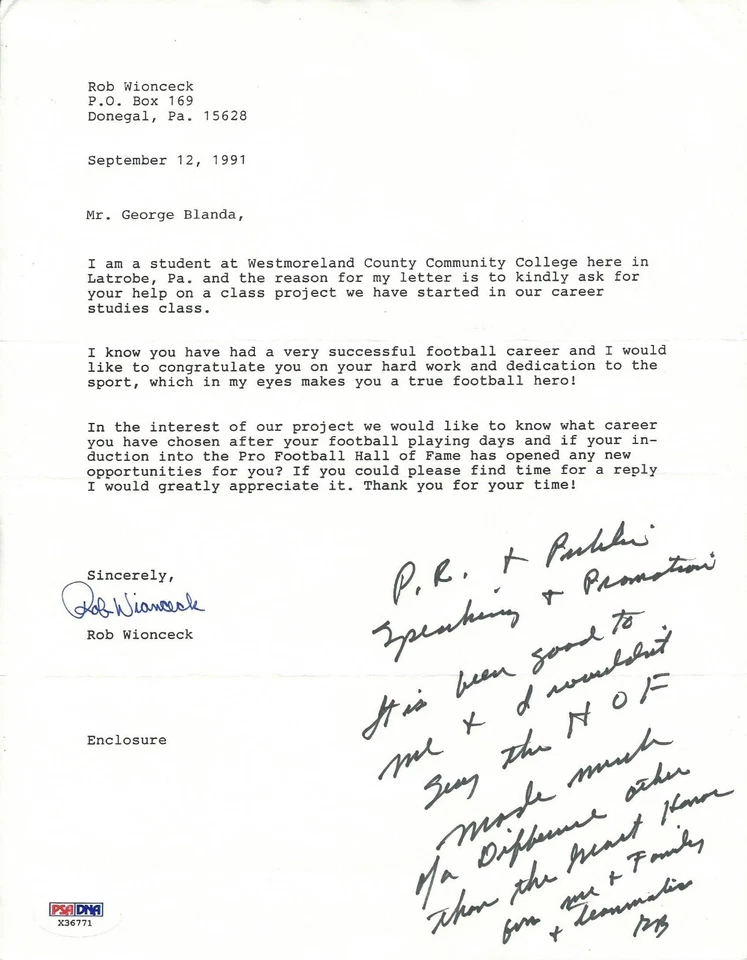 George Blanda Signed Hand Written Letter PSA/DNA COA Raiders Football Autograph - Image 1 of 1