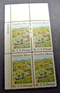 1969 US Stamp Scott #1370 - 6 Cent Plate Block - Grandma Moses - MNH/OG/VF - Picture 1 of 2
