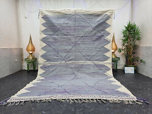 Moroccan Handmade Kilim Zanafi  6'6''x 10' Berber Geometric  Gray & Purple Rug