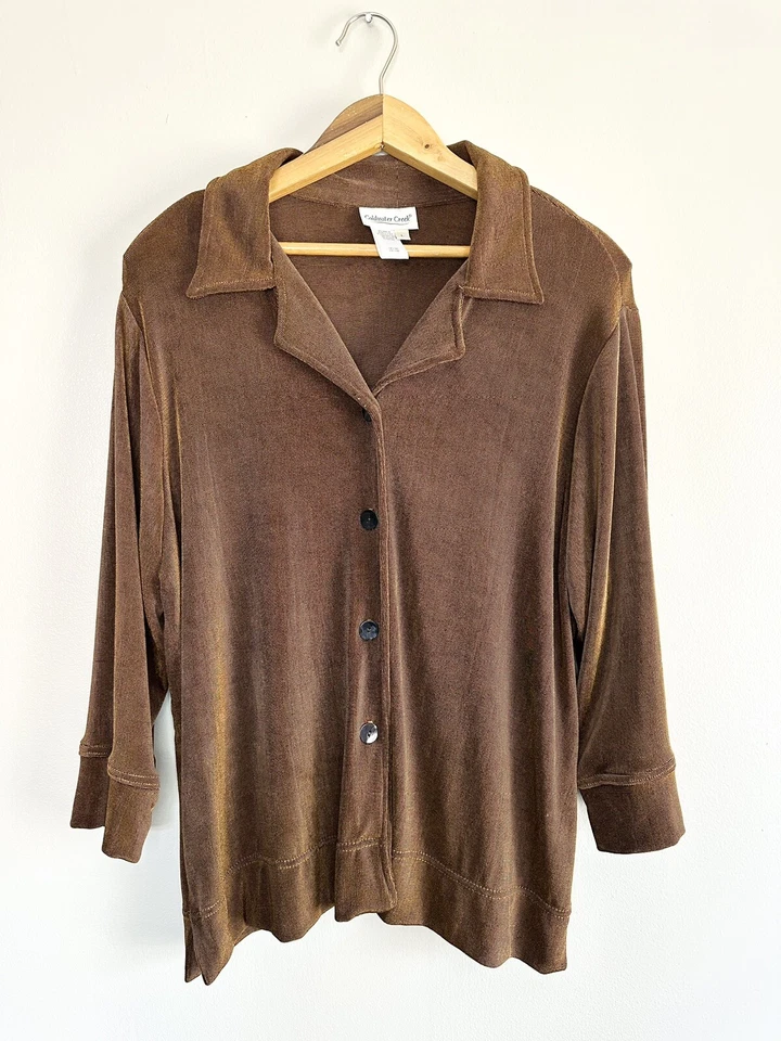 Cárdigan Suéter Coldwater Creek Para Mujer Talla L Marrón Dorado Abotonado Acetato EE. UU. Foto 1 de 4