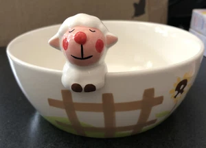 Indra Sheep Bowl White/Green Fine Stoneware Ceramic 3D Childrens - Picture 1 of 5