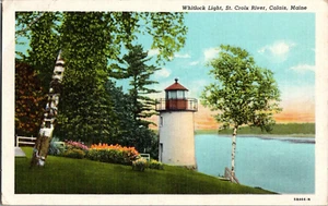 Cartolina Whitlock Light St. Croix fiume Calais Maine lino timbrata 19?? - Foto 1 di 2