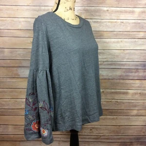 Loft Womens Size Medium Gray Sweater Floral Embroidered Bell Sleeves NWT $69.99 - Picture 1 of 9