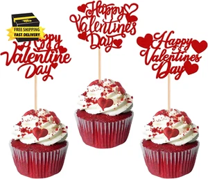 30 Pack Happy Valentine'S Day Cupcake Toppers Glitter Love Heart Cupcake Picks f - Picture 1 of 7