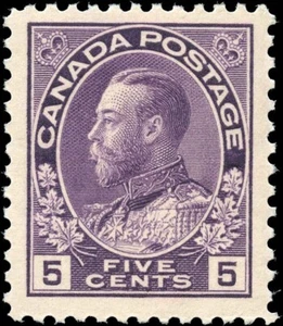 Canada Mint NH F-VF 5c Scott #112 1922 King George V Admiral Issue Stamp - Bild 1 von 2