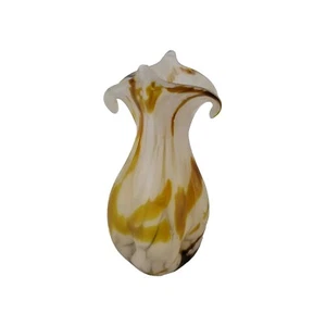 Vaso in vetro artistico smerigliato bianco ambra soffiato a mano motivo vortice look carmelo - Foto 1 di 11