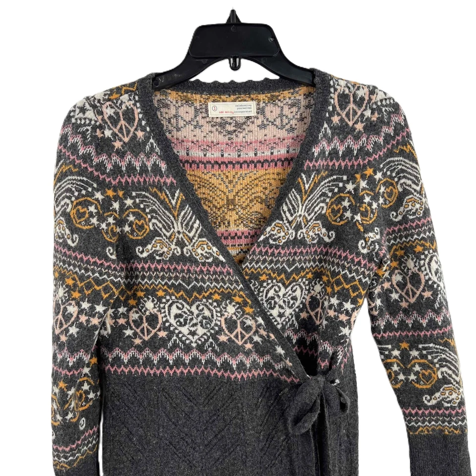 Cardigã Odd Molly cinza boho envoltório frontal manga longa suéter de lã tamanho 1 / pequeno - Imagem 1 de 4