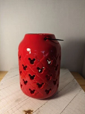 Linterna de jardín de cerámica oficial de Mickey Mouse de Disney 7" esmalte rojo Foto 1 de 4