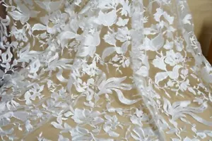 51 Zoll Breite Blatt Blume Stickerei Spitze Stoff Tuch Zum Selbermachen Hochzeit Brautkleid 1 Jahr - Bild 1 von 10