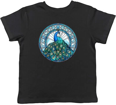 BABY ORIGINALS Peacock Kids T-Shirt Stainglass Feather Bird Pheasent Childrens Boys Girls Gift