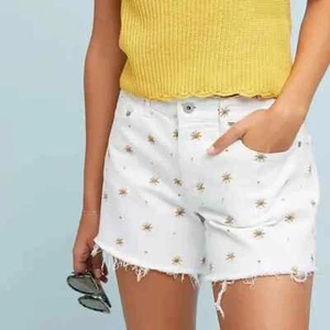 Pilcro Starburst Shorts 27 bestickt Denim weiß Anthropologie - Bild 1 von 7