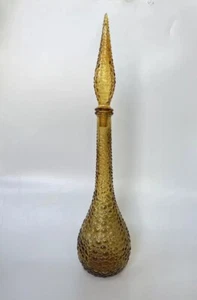 Empoli Amber Genie Glass Bottle Bubble Stopper Italy Decanter - Picture 1 of 8