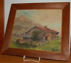 GEMÄLDE BERGHÜTTE SIGNIERT A. M. GUIDI SCHWEIZ 1952 - Bild 1 von 4