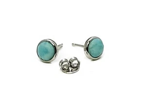 Larimar Baby Stud Earrings Natural Rare Ocean Blue 6mm 925 Sterling Silver - Picture 1 of 4