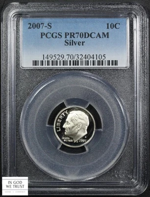 2007 S SILVER Deep Cameo Proof Roosevelt Dime 10C PCGS PR 70 DCAM - Image 1 of 4