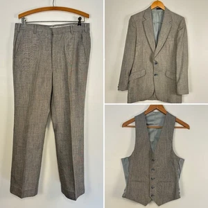 VTG 70's RJ Bannister Mens 3 Piece Suit Gray Blazer Vest Pants 38R Please Read - Picture 1 of 15
