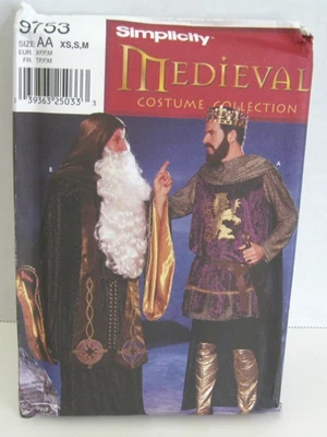 Simplicity 9753 Medieval Wizard / Royalty & Knight Costume Pattern Men's XS-M UC - Image 1 of 2