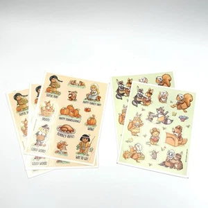 Vintage Hallmark Lot Of 5 Sticker Sheets Thanksgiving Pilgrims Fall Mice Reward - Picture 1 of 5