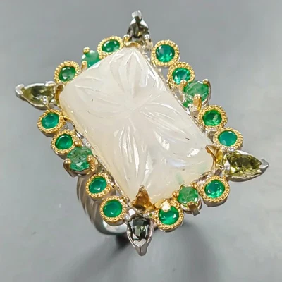 Кольцо с драгоценным камнем 27 карат с натуральным лунным камнем серебро 925 пробы размер 8,75/R446715 - Изображение 1 из 4