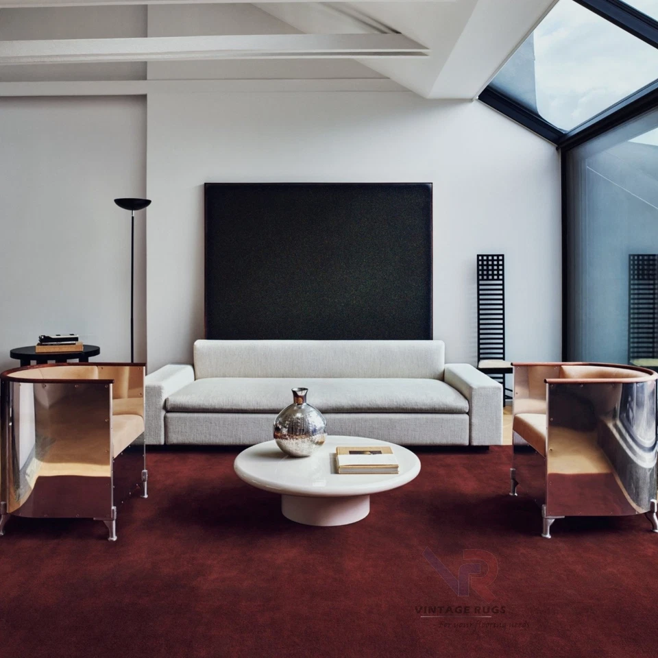 Handmade Wool Rug 8x10 Burgundy Modern Minimalist Tufted Area Carpet Living Room - Image 1 of 4