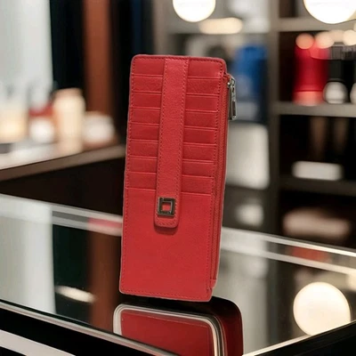Cartera delgada con tarjetero de crédito de cuero rojo Lodis Foto 1 de 4