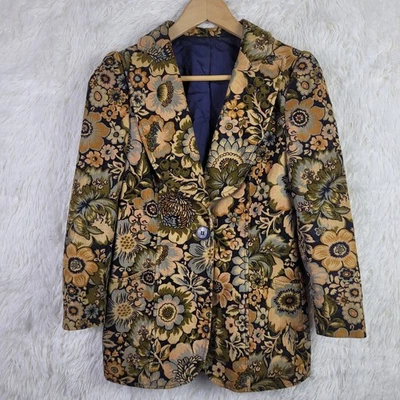 Chaqueta Blazer De Colección Para Mujer Pequeña Floral AOP Pana Hippie Retro Boho Foto 1 de 4