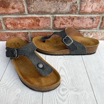 Spring Step Estelle Sandalias Informales Tanga Cuero Zapatos Negro Gris Mujer’s Talla 9 M Foto 1 de 4