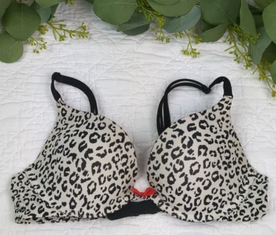 Sujetador push up de leopardo blanco y negro Victoria Secret para mujer talla 34 B Foto 1 de 4