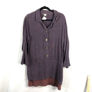 Tribe A People United Tunic Womens Medium Purple Textured Linen Lagenlook Artsy - Picture 1 of 17