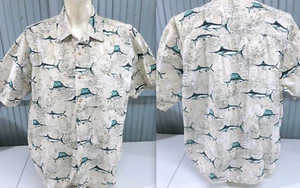 Ungebundenes Herren Hemd Seekarte Schwertfisch XL Baumwolle Tropical Button - Bild 1 von 8