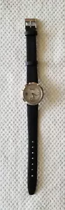 ELLE Silver Tone Watch EL034 Black Leather Band 5"-6.25" New Battery - Picture 1 of 4