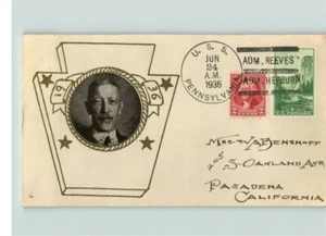 U.S.S. Pennsylvania Marineschiff, Adm. Reeves & Adm. Hepburn Spruch Canc. 1936 - Bild 1 von 1