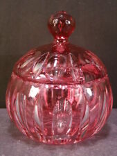 Vintage Bohemian Crystal Glass Cranberry Cut to Clear Condiment Mustard Jar Dish