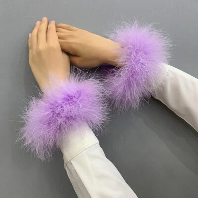 2 piezas puños de plumas de avestruz pulseras de piel para mujeres anillo para el cabello pulsera esponjosa Foto 1 de 4