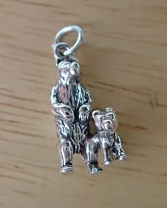 Dije 3D sólido 5g 10x23 mm de pie marrón grizzly oso y cachorro plata esterlina - Imagen 1 de 7