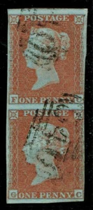 1841 1d Red Pl 138 FC-GC 4m Vertical Pair Fine Used Cat. £80.00++ - Picture 1 of 1