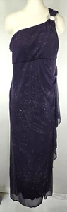 R&M Richards One-Shoulder Dress - Size 16W - Dark Purple w/ Silver Details - Picture 1 of 20