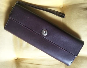 Etienne Aigner Elegante Cuero Marrón Bolso sin asas Cartera Muñequera Plateado Herrajes - Imagen 1 de 10