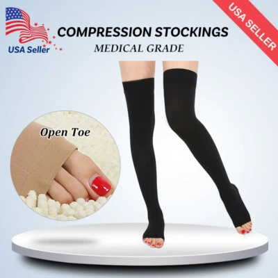 Compression Stockings Thigh High 20-30 mmHg Anti-Embolism Swelling Support Socks - Image 1 of 4