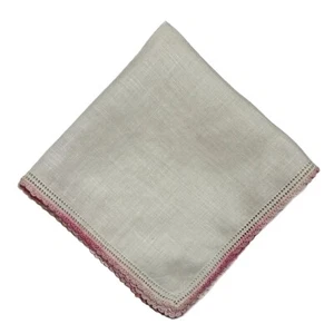 Heirloom Pink Lace Edge Linen Handkerchief Bridesmaid Cottage Core Granny Vtg - Picture 1 of 3
