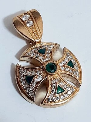 Croce argento 925 smeraldi Colombia Placcato Oro Gold Plated Crox Emerald $ - Immagine 1 di 4