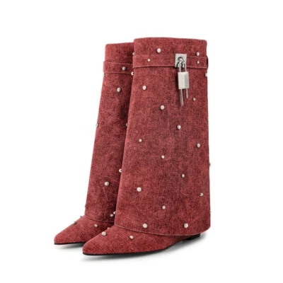 Botas estilo americano para mujer punta media pantorrilla tacón alto Western talla grande Foto 1 de 4