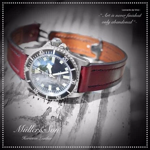 Correa de reloj Müller&Son Cuero Genuino Horween 20 mm Borgoña para Tudor o Rolex - Imagen 1 de 8