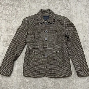 Banana Republic Blazer braun Hahnentritt Leinen Wolle Knopfleiste gefüttert Damen 6 - Bild 1 von 9